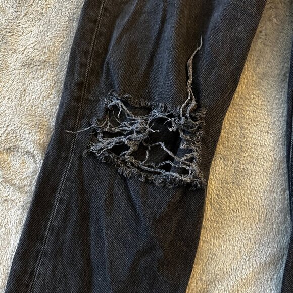 Reformation Jeans Cynthia High Rise Straight Lagoon Destroyed Black 26 - Picture 2 of 12